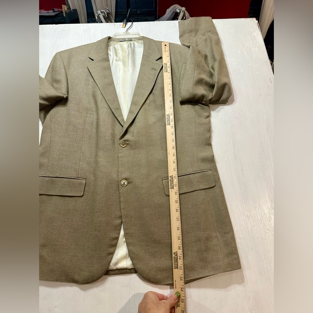 Oscar de la Renta Blazer 46L Tan Silk Wool Blend Two Button Sport Coat Jacket - Picture 4 of 10